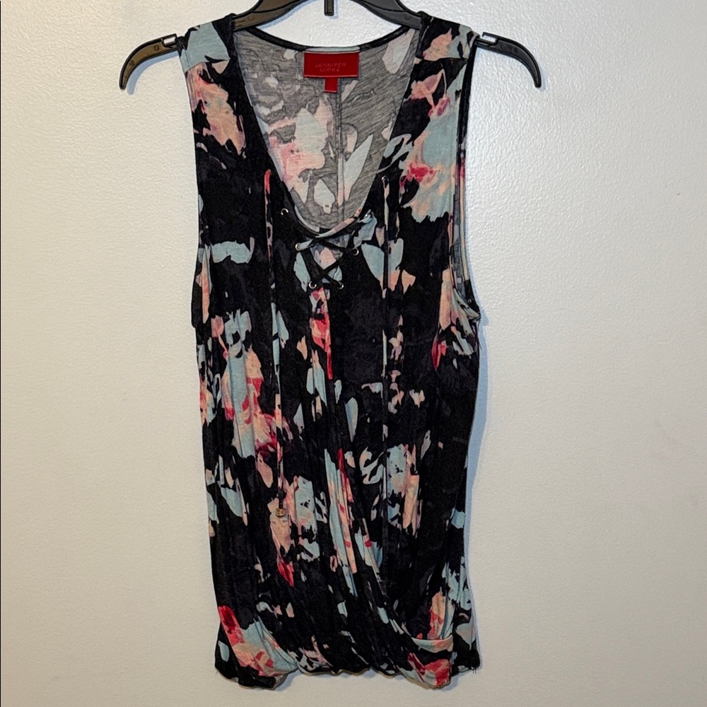 Jennifer Lopez Multicolor Lace-Up Tank Top